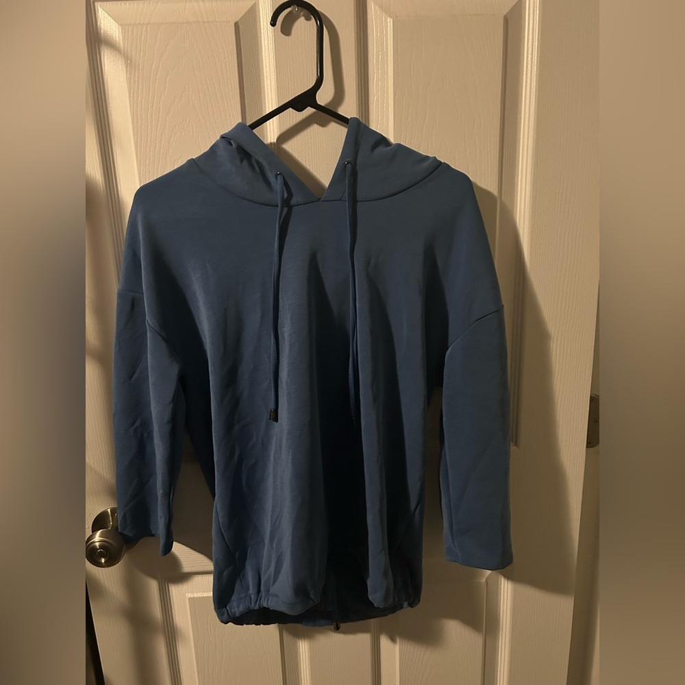 Cable & Gauge Blue Hoodie with Cinch Detail at Bottom